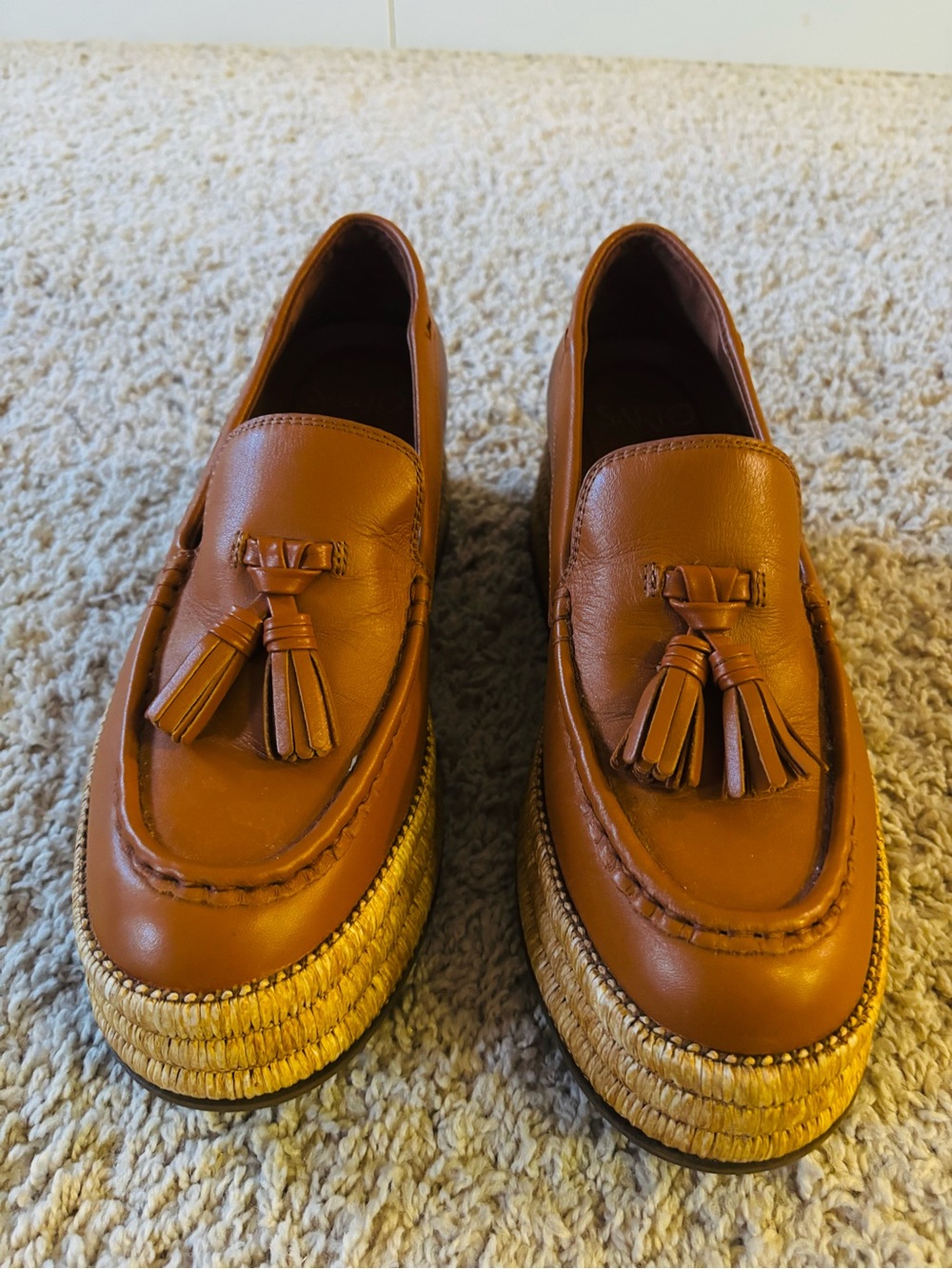 Franco Sarto Leather Tassel Slip-On Loafers with Woven Platform
